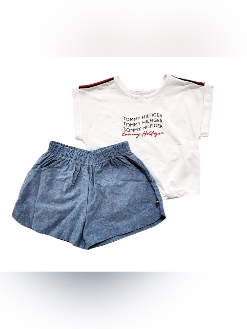 Tommy Hilfiger Girls 2pc Set with White Logo Tee & Denim Shorts/Size: 3/6 months